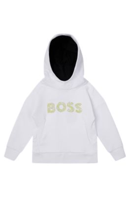 BOSS x AJBXNG 키즈 익스클루시브 로고 프린트 코튼 블렌드 후드 스웨트셔츠, 화이트