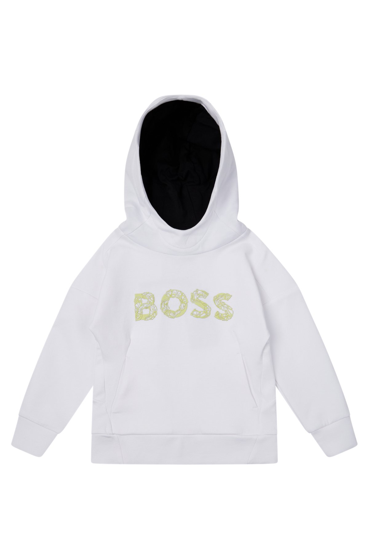 BOSS x AJBXNG Kids' cotton-blend hooded sweatshirt with exclusive logo print, White