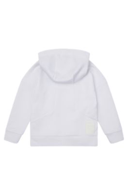 BOSS x AJBXNG 키즈 익스클루시브 로고 프린트 코튼 블렌드 후드 스웨트셔츠, 화이트