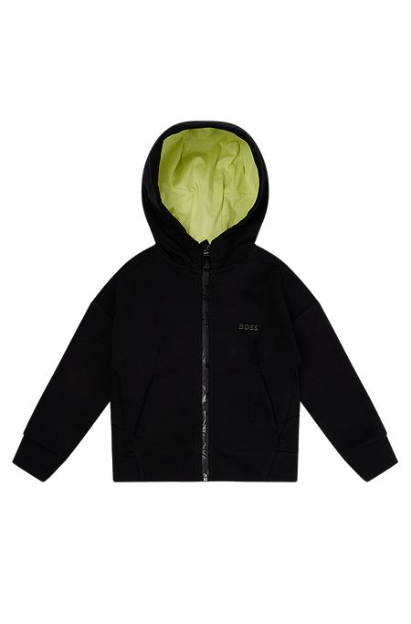 BOSS x AJBXNG Kids' zip-up hooded jacket with logo print, Black