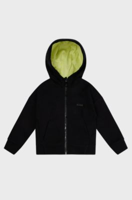 BOSS x AJBXNG Kids' zip-up hooded jacket with logo print, Black