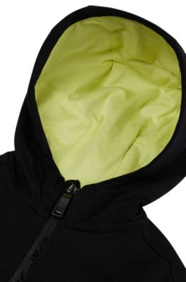 BOSS x AJBXNG 키즈 로고 프린트 집업 후드 재킷, 블랙