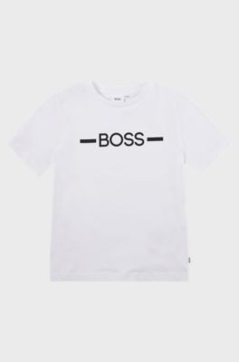 Kids' regular-fit cotton T-shirt with stripe and logo, White