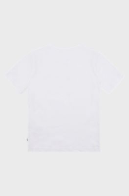 Kids' regular-fit cotton T-shirt with stripe and logo, White