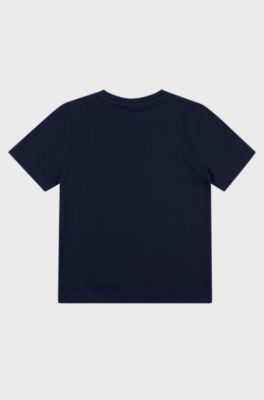 Kids' regular-fit cotton T-shirt with stripe and logo, Dark Blue