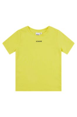 Kids' slim-fit stretch-cotton T-shirt with printed logo, Yellow
