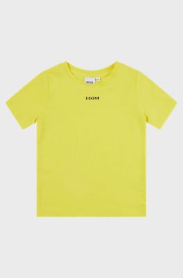 Kids' slim-fit stretch-cotton T-shirt with printed logo, Yellow