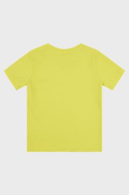 Kids' slim-fit stretch-cotton T-shirt with printed logo, Yellow
