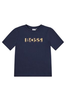 Kids' regular-fit cotton T-shirt with gold-tone logo, Dark Blue