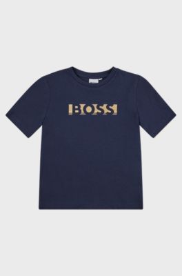 Kids' regular-fit cotton T-shirt with gold-tone logo, Dark Blue