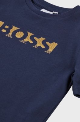 Kids' regular-fit cotton T-shirt with gold-tone logo, Dark Blue