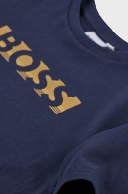 Kids' regular-fit cotton T-shirt with gold-tone logo, Dark Blue