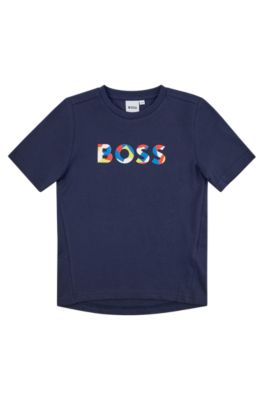 Kids' T-shirt in cotton jersey with multi-coloured logo, Dark Blue