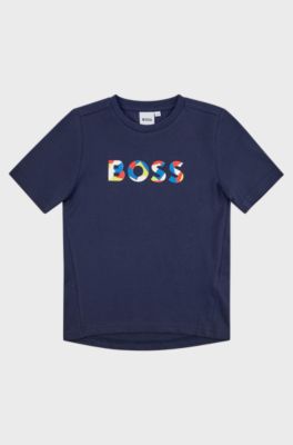 Kids' T-shirt in cotton jersey with multi-coloured logo, Dark Blue