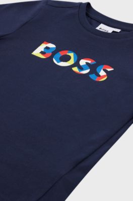 Kids' T-shirt in cotton jersey with multi-coloured logo, Dark Blue