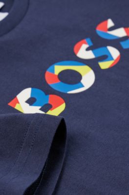 Kids' T-shirt in cotton jersey with multi-coloured logo, Dark Blue