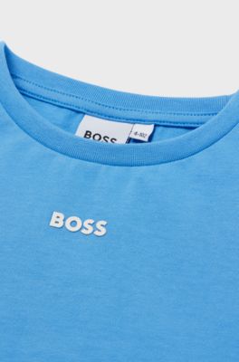 Kids' T-shirt in cotton jersey with printed logo, Blue