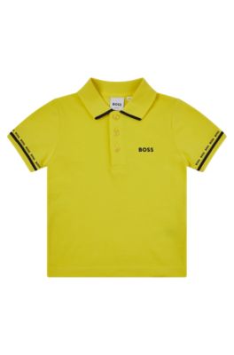Kids' polo shirt in stretch cotton with printed logos, Yellow