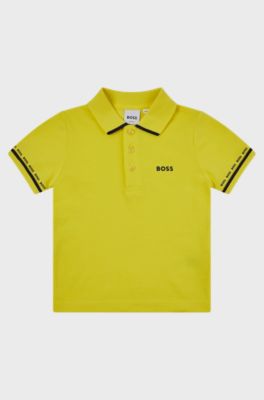 Kids' polo shirt in stretch cotton with printed logos, Yellow
