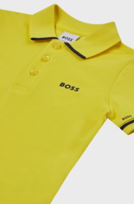 Kids' polo shirt in stretch cotton with printed logos, Yellow