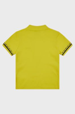 Kids' polo shirt in stretch cotton with printed logos, Yellow