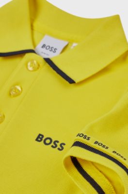 Kids' polo shirt in stretch cotton with printed logos, Yellow