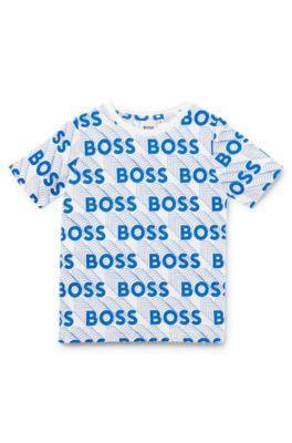 Kids' slim-fit T-shirt with all-over logo print, White