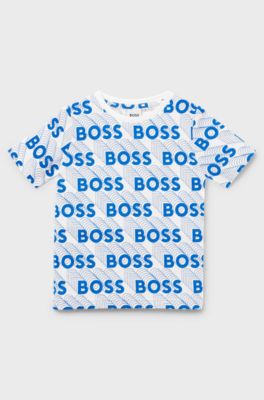 Kids' slim-fit T-shirt with all-over logo print, White