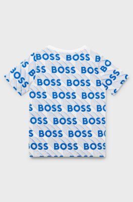 Kids' slim-fit T-shirt with all-over logo print, White