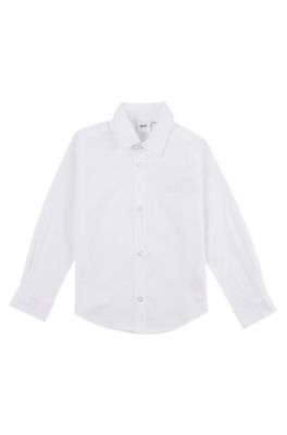Kids' long-sleeved shirt in easy-iron Oxford cotton, White