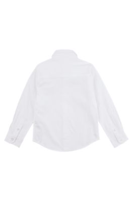 Kids' long-sleeved shirt in easy-iron Oxford cotton, White