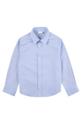 Kids' long-sleeved shirt in easy-iron Oxford cotton, Light Blue