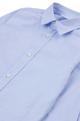 Kids' long-sleeved shirt in easy-iron Oxford cotton, Light Blue