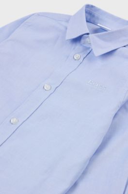 Kids' long-sleeved shirt in easy-iron Oxford cotton, Light Blue