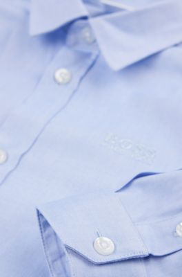 Kids' long-sleeved shirt in easy-iron Oxford cotton, Light Blue