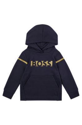 Kids' cotton-blend hooded sweatshirt with metallic logo, Dark Blue