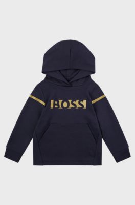 Kids' cotton-blend hooded sweatshirt with metallic logo, Dark Blue