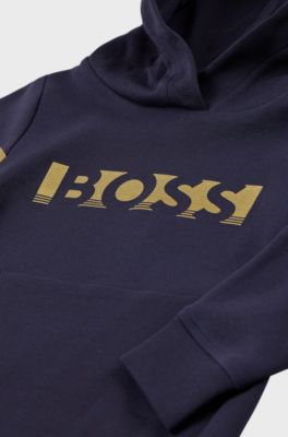 Kids' cotton-blend hooded sweatshirt with metallic logo, Dark Blue