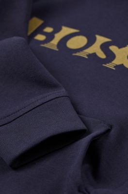 Kids' cotton-blend hooded sweatshirt with metallic logo, Dark Blue