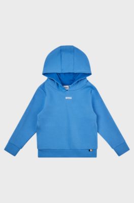 Kids' hooded sweatshirt in stretch jersey with printed logo, Blue