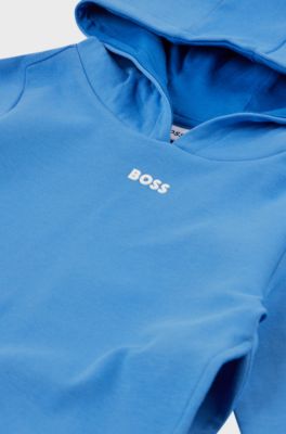 Kids' hooded sweatshirt in stretch jersey with printed logo, Blue