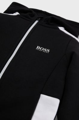 Kids' cotton-blend hooded jacket with logo details, Black