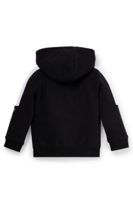 Jakke med h&aelig;tte til drenge i bomuldsblanding med logodetaljer, Sort