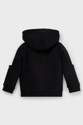Kids' cotton-blend hooded jacket with logo details, Black