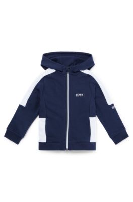 Kids' cotton-blend hooded jacket with logo details, Dark Blue