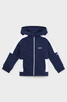 Kids' cotton-blend hooded jacket with logo details, Dark Blue