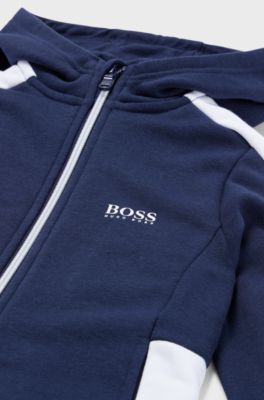 Kids' cotton-blend hooded jacket with logo details, Dark Blue