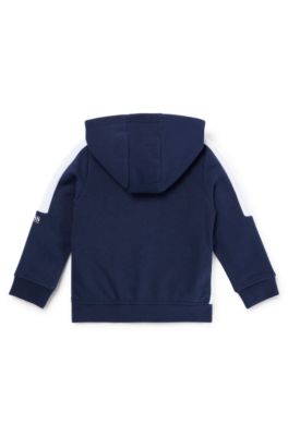 Kids' cotton-blend hooded jacket with logo details, Dark Blue