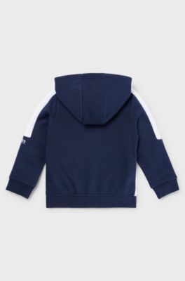 Kids' cotton-blend hooded jacket with logo details, Dark Blue