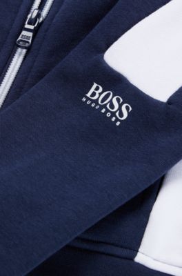 Kids' cotton-blend hooded jacket with logo details, Dark Blue